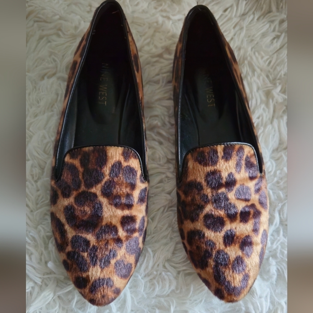 Nine West Faux Fur Brown & Black Leopard Print Loafers/Flats - Size 7